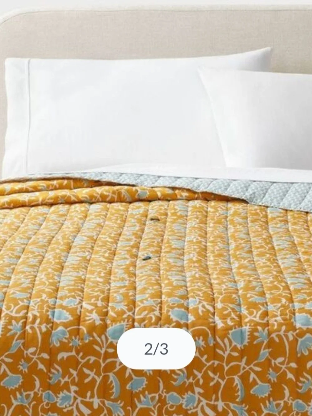 Threshold Mustard Yellow Quilted Floral Bedspread with Light Blue Accents